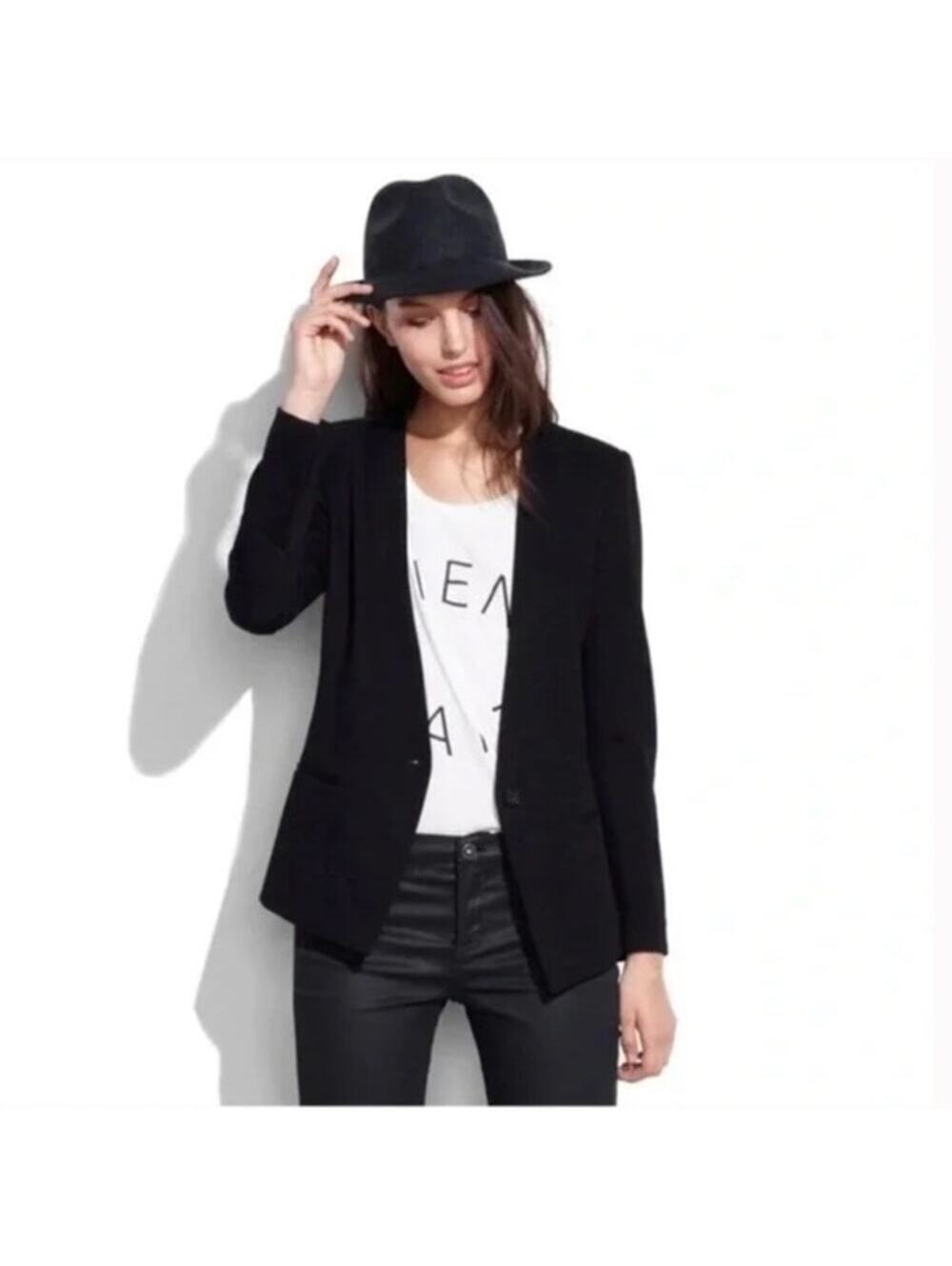 Madewell EUC Women's Black Tribune Blazer Collarless Single Button Size 4